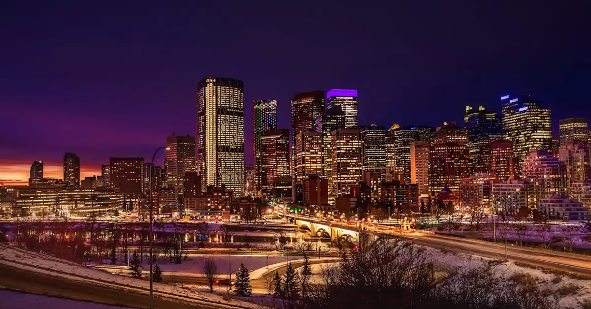 Licensed Insolvency Trustee Alberta: Photo of City Skyline at Night in Calgary, Alberta.
